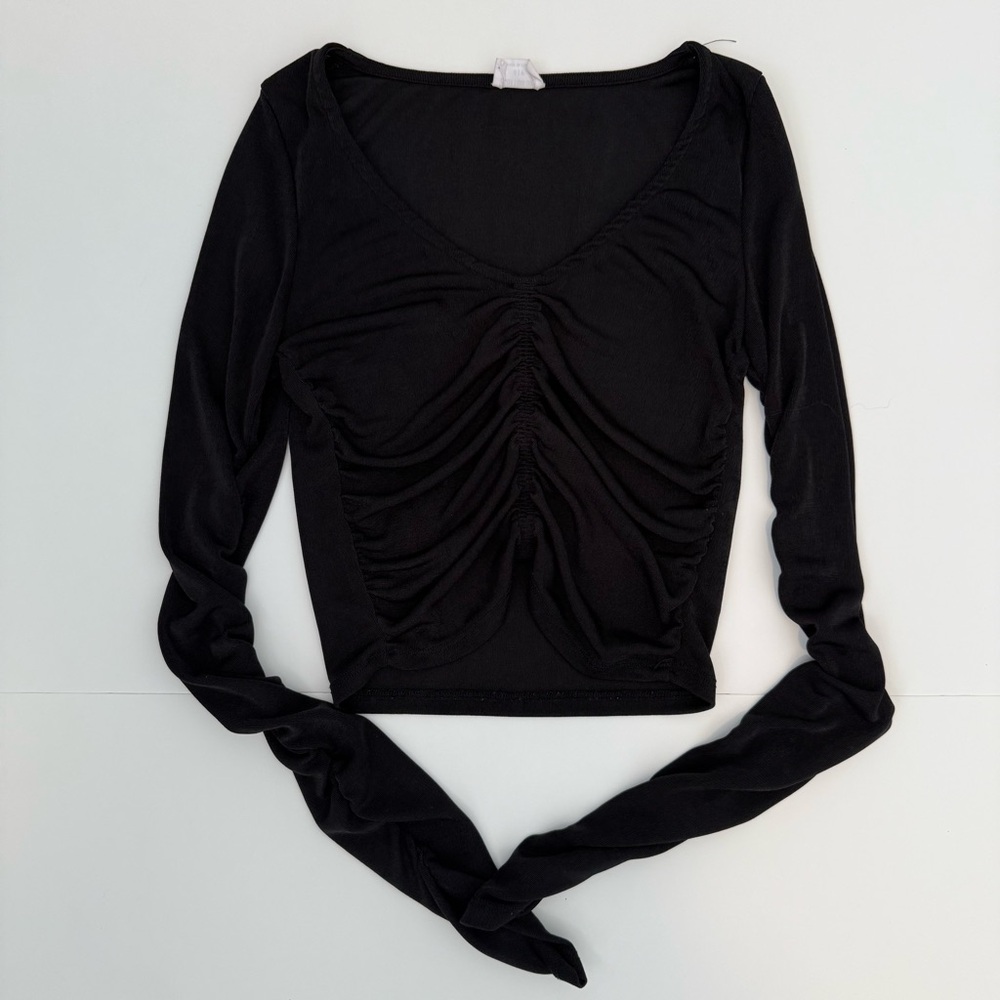 Cotton On Black Ruched Long Sleeve Blouse